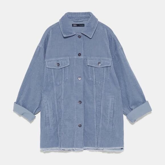 Zara corduroy baby blue oversized jacket / shacket - Picture 1 of 3